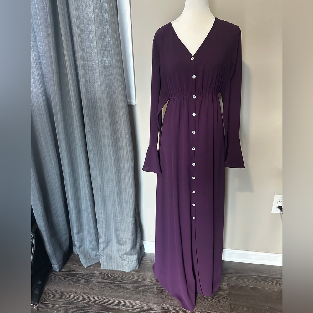 Gorgeous purple button front flare sleeve,dress from Paolino. Sz small. NWOTS. - Picture 2 of 7